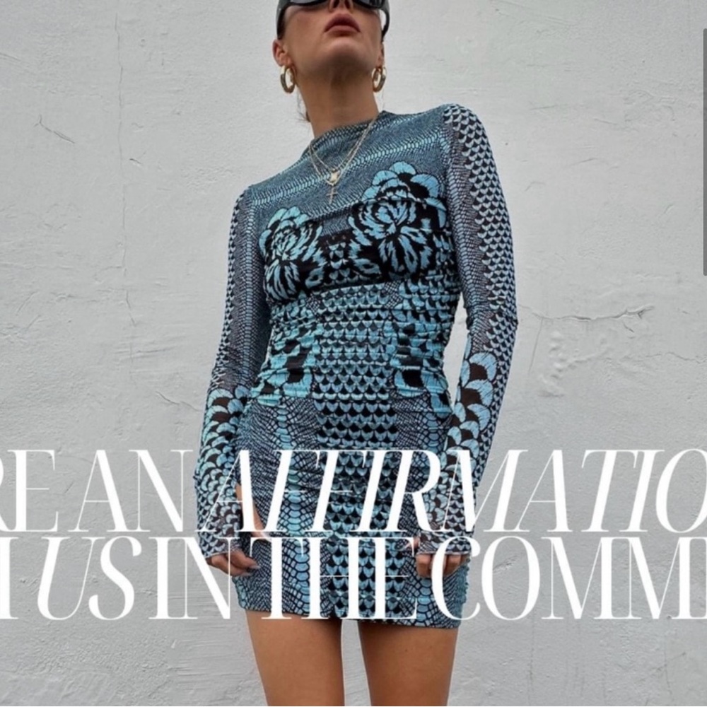AFRM Blue and Black Patterned Dress